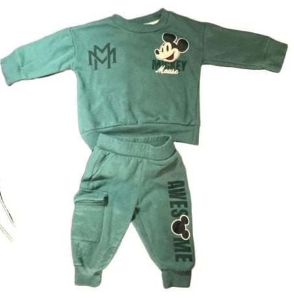 Disney Mickey Mouse 2pc Boys Sweat Pants & Pullover Set Sea Green Size 12M